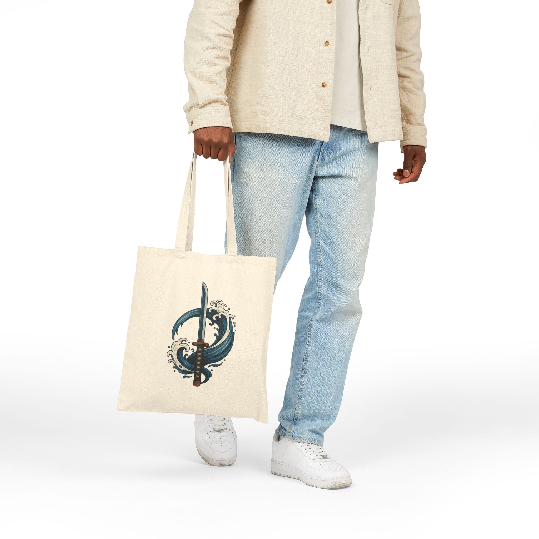 Ocean Wave Design Cotton Canvas Tote Bag