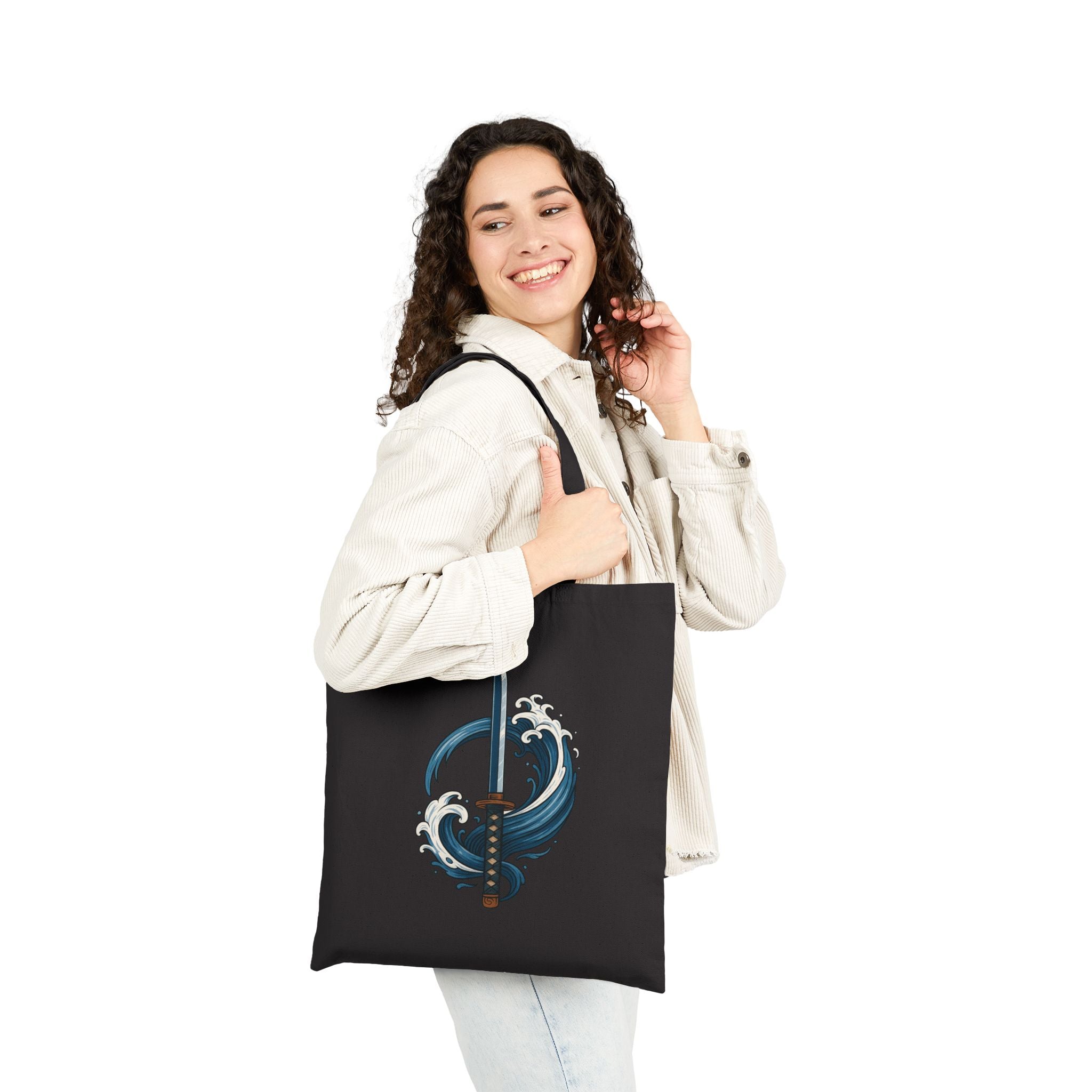 Ocean Wave Design Cotton Canvas Tote Bag