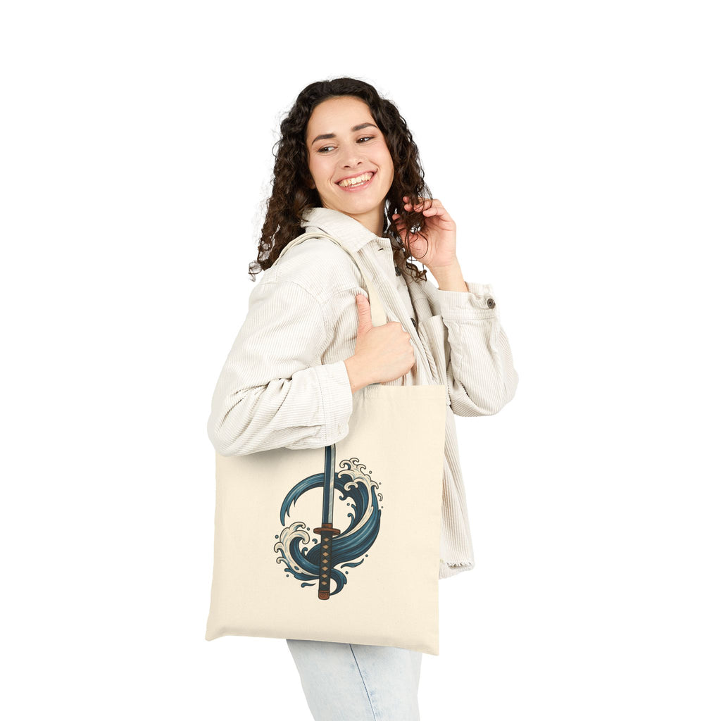 Ocean Wave Design Cotton Canvas Tote Bag