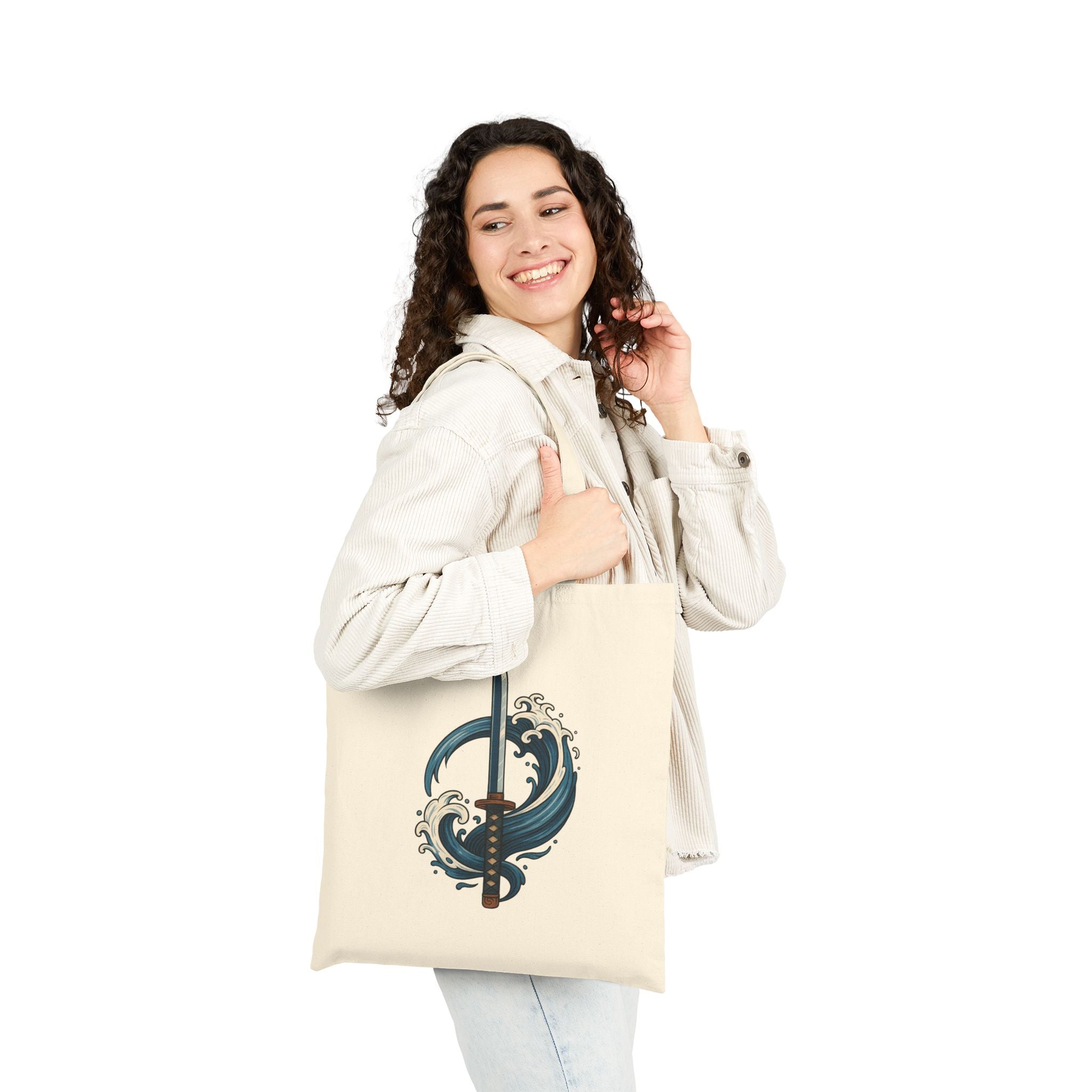 Ocean Wave Design Cotton Canvas Tote Bag
