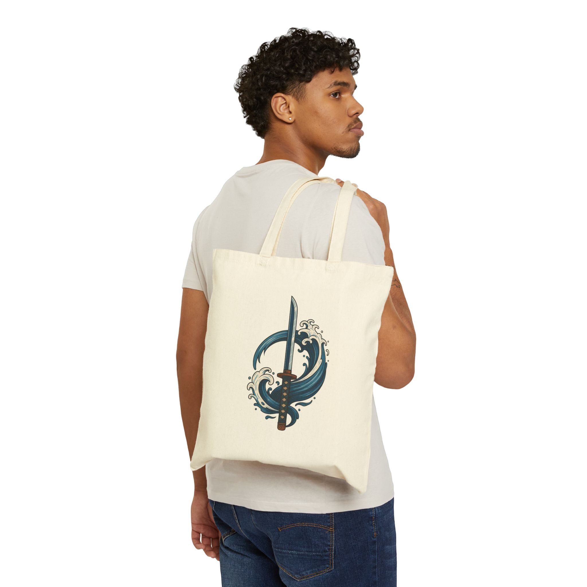 Ocean Wave Design Cotton Canvas Tote Bag