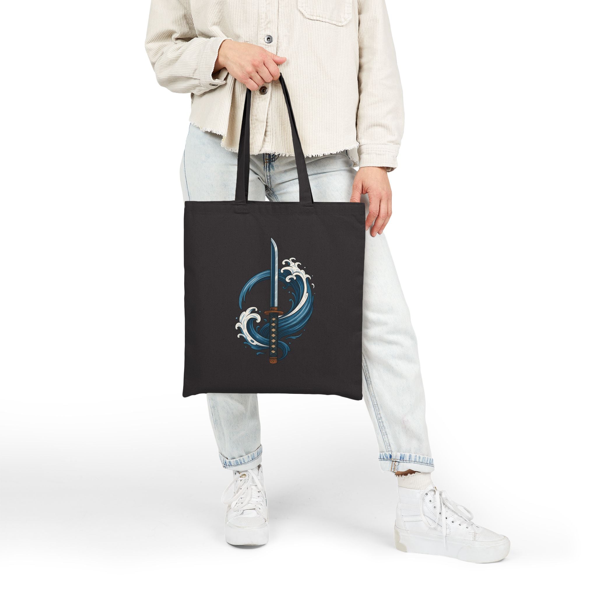 Ocean Wave Design Cotton Canvas Tote Bag
