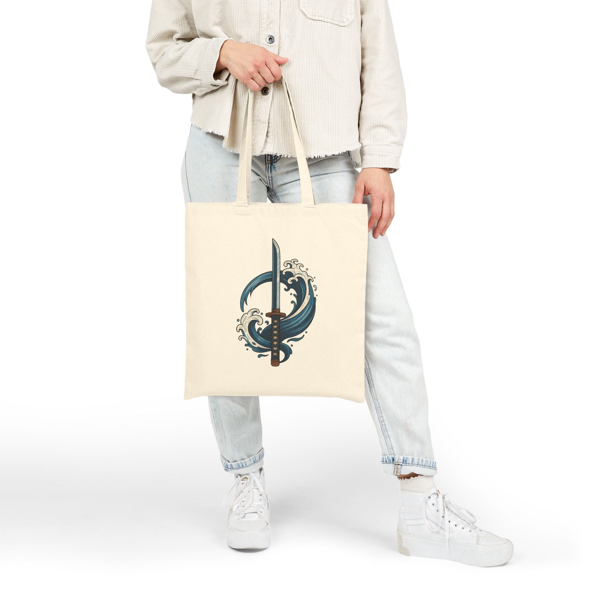 Ocean Wave Design Cotton Canvas Tote Bag
