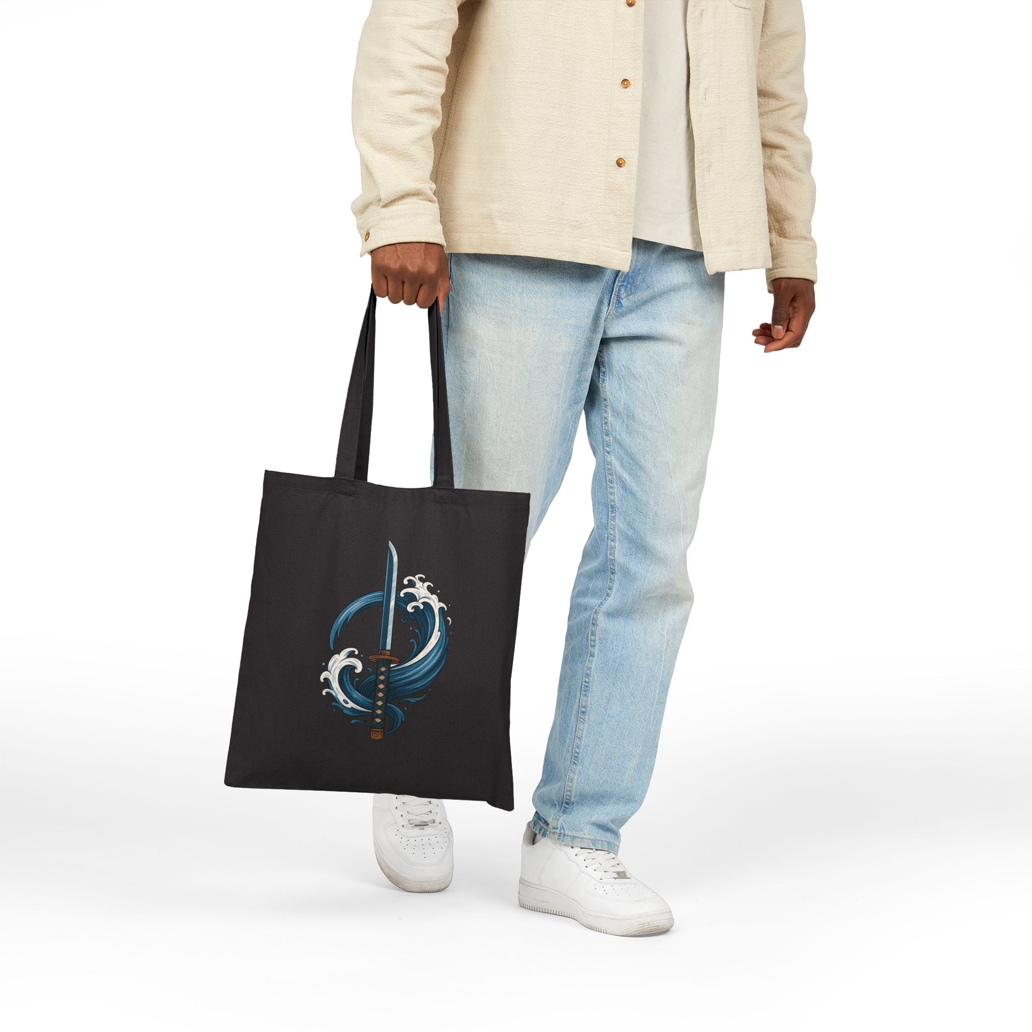 Ocean Wave Design Cotton Canvas Tote Bag